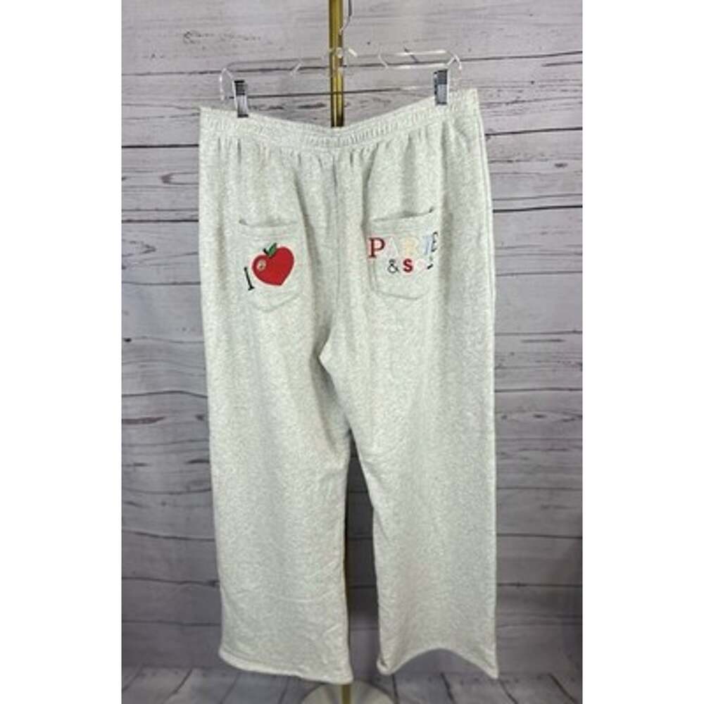PARKE Gray Wide Leg Sweatpants XL Embroidered Pockets